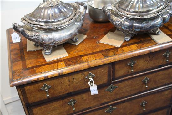 An early 18th century crossbanded burr walnut and mulberry chest, W.3ft 1.5in. D.1ft 9.5in H.3ft